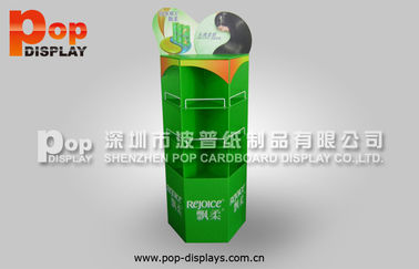 Three-Sided Cosmetic Display Stands / Green Shampoo Floor Display With Compartments
