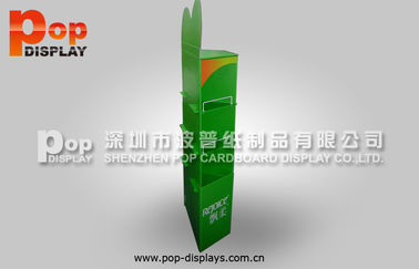 Three-Sided Cosmetic Display Stands / Green Shampoo Floor Display With Compartments
