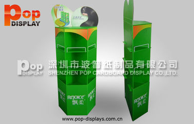 Three-Sided Cosmetic Display Stands / Green Shampoo Floor Display With Compartments
